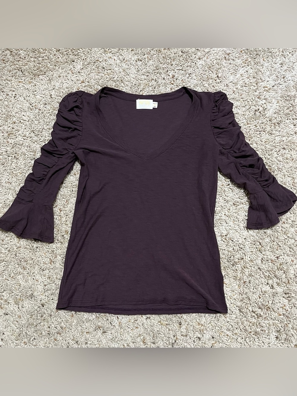 Nation LTD Sylvia Ruched Flounce V-Neck Blouse Top Eggplant Feminine FestivalXS
